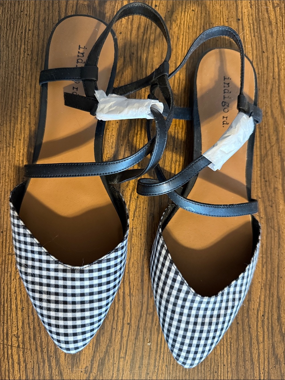 Indigo Black Gingham Pointed-Toe Strappy Flats